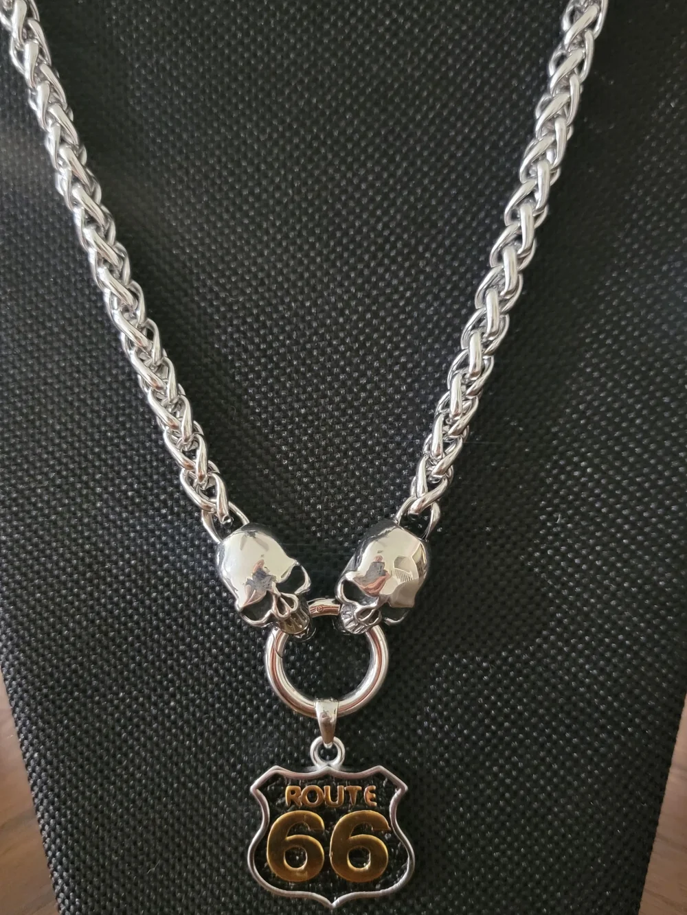Route 66 Silver-Tone Skull Pendant Necklace